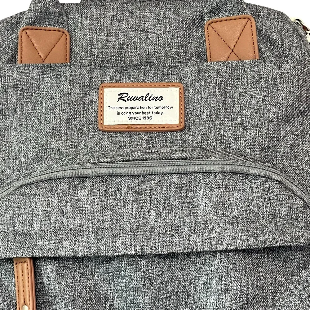 Ruvalino Baby Diaper Bag Backpack Gray Unisex Zip Compartments Multi-Pockets